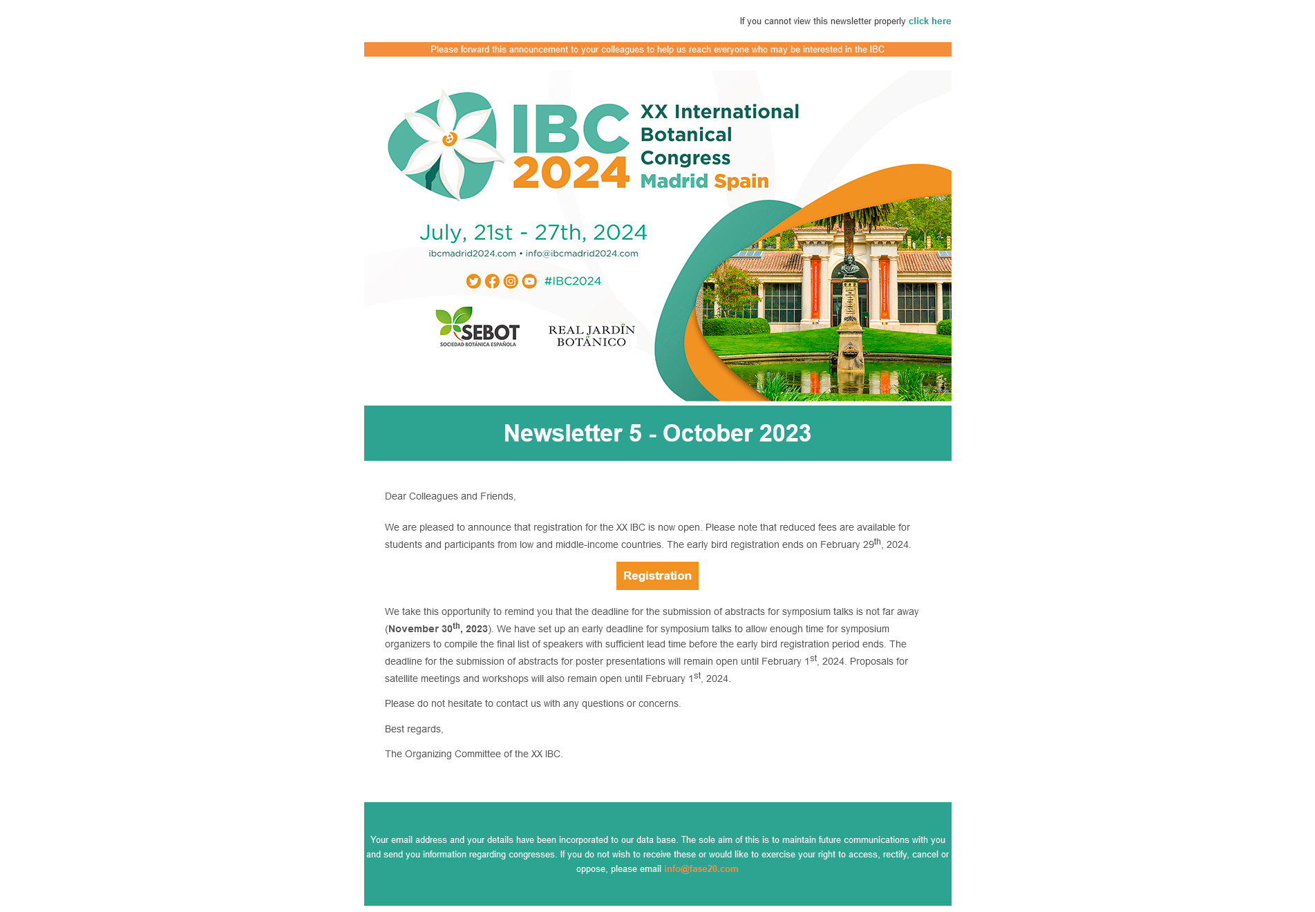 XX INTERNATIONAL BOTANICAL CONGRESS MADRID 2024 - Newsletter 5